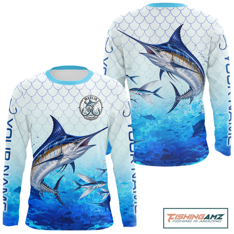 Custom Marlin Fishing Shirt Long Sleeve, Personalized Marlin Fishing Jersey For Men NHT1500