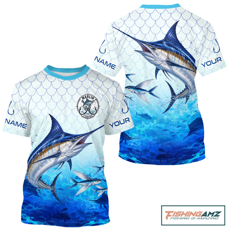 Custom Marlin Fishing Shirt Short Sleeve, Personalized Marlin Fishing Jersey For Men NHT1500