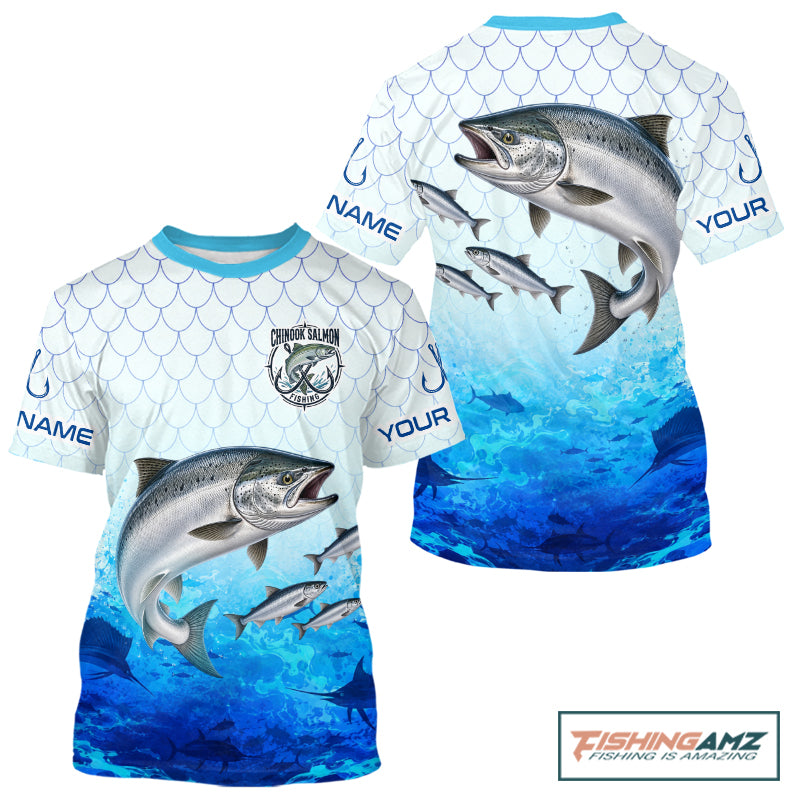 Custom Chinook Salmon Fishing Shirt Short Sleeve, Personalized Salmon Fishing Jersey For Men NHT1501