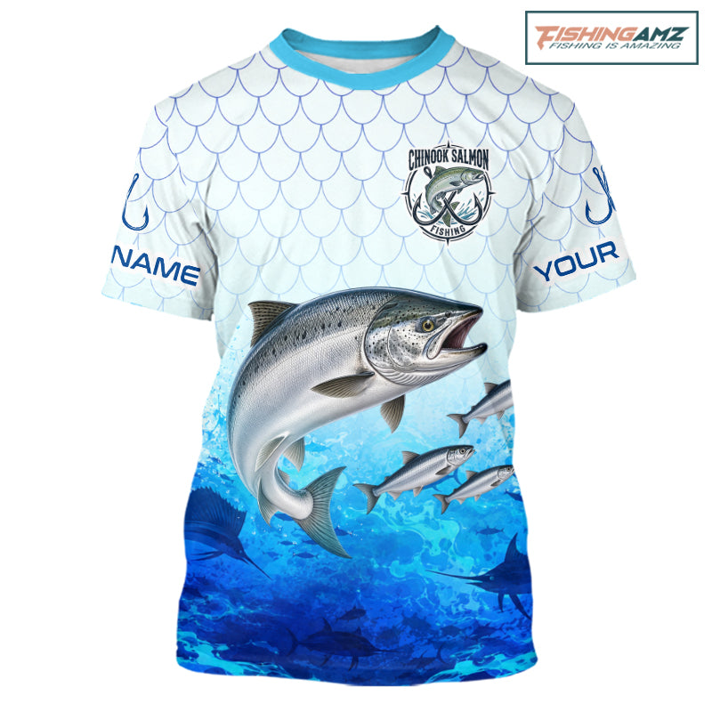 Custom Chinook Salmon Fishing Shirt Short Sleeve, Personalized Salmon Fishing Jersey For Men NHT1501