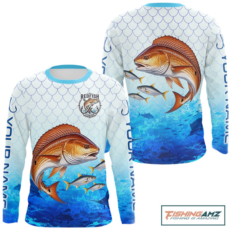 Custom Redfish Fishing Shirt Long Sleeve, Personalized Red Drum Fishing Jersey For Men NHT1502