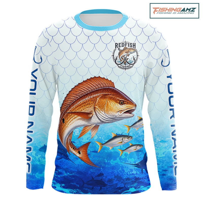Custom Redfish Fishing Shirt Long Sleeve, Personalized Red Drum Fishing Jersey For Men NHT1502