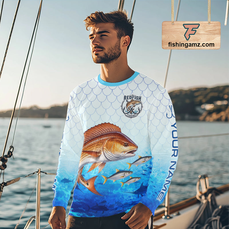 Custom Redfish Fishing Shirt Long Sleeve, Personalized Red Drum Fishing Jersey For Men NHT1502