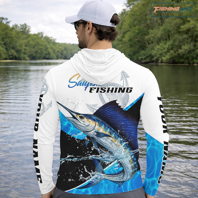 Custom Sailfish Saltwater Fishing Shirts Long Sleeve Hooded Designed For Deep Sea Anglers NHT1356
