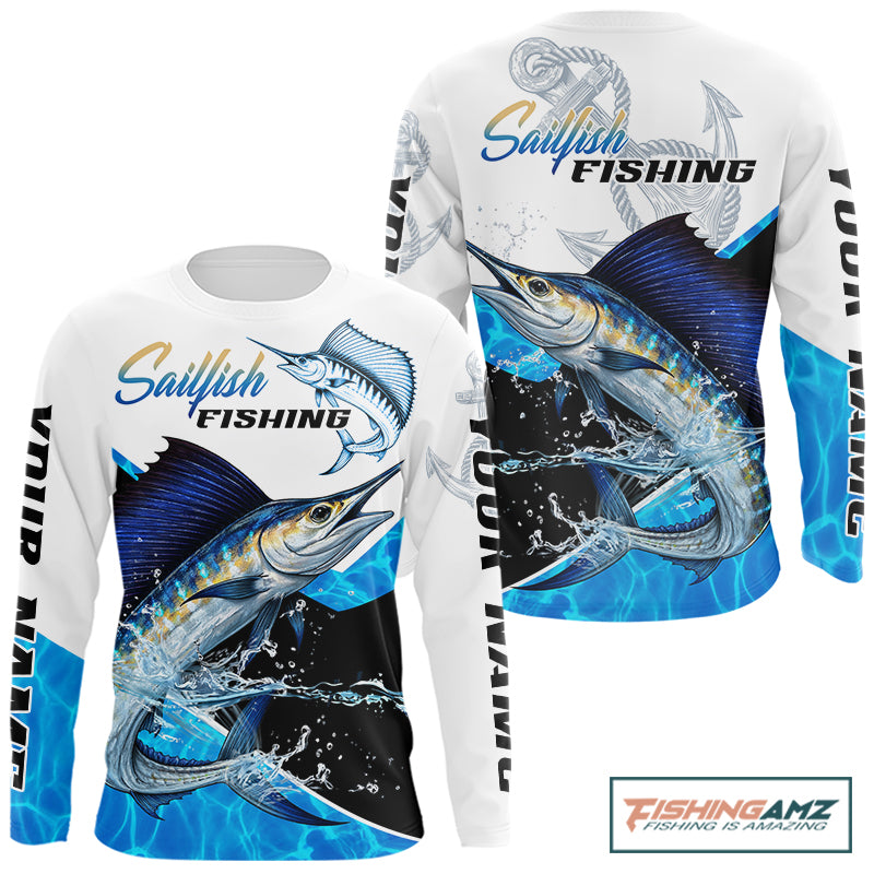 Custom Sailfish Saltwater Fishing Shirts Long Sleeve Designed For Deep Sea Anglers NHT1356