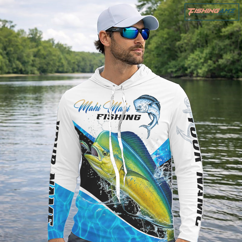 Custom Mahi Mahi Saltwater Fishing Shirts Long Sleeve Hooded Designed For Deep Sea Anglers NHT1357