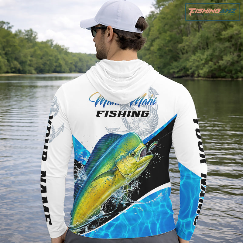 Custom Mahi Mahi Saltwater Fishing Shirts Long Sleeve Hooded Designed For Deep Sea Anglers NHT1357