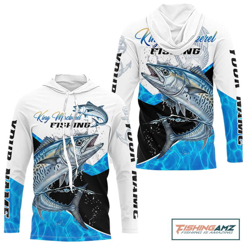 Custom King Mackerel Saltwater Fishing Shirts Long Sleeve Hooded Designed For Deep Sea Anglers NHT1358