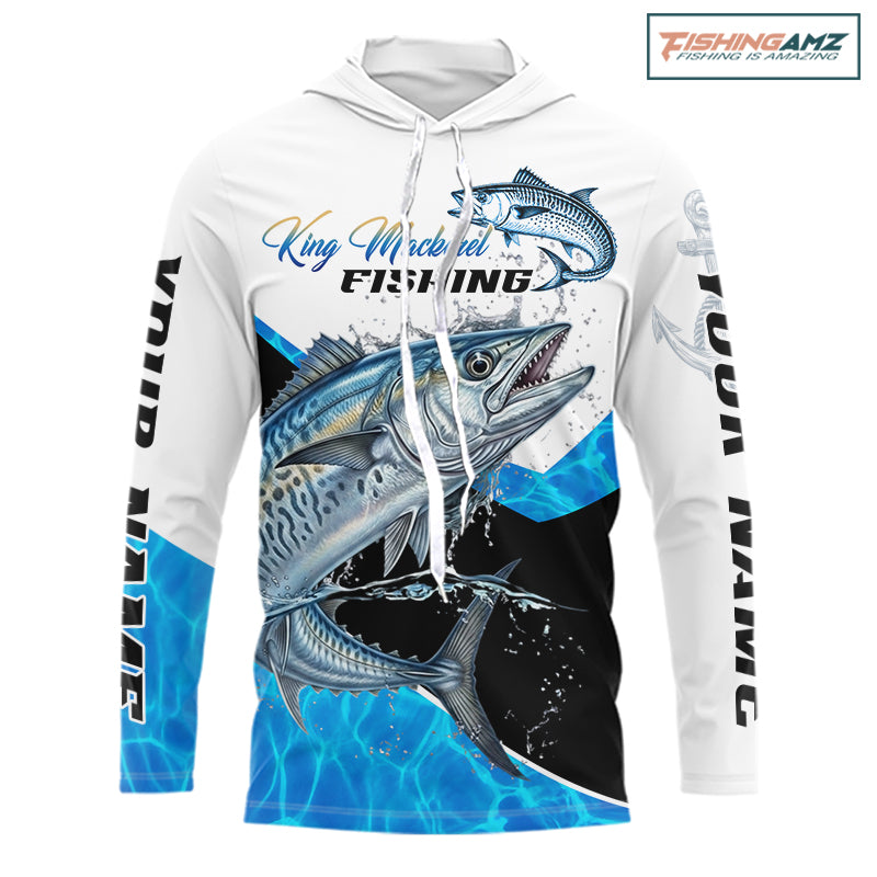 Custom King Mackerel Saltwater Fishing Shirts Long Sleeve Hooded Designed For Deep Sea Anglers NHT1358