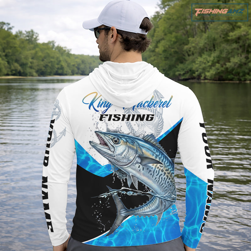 Custom King Mackerel Saltwater Fishing Shirts Long Sleeve Hooded Designed For Deep Sea Anglers NHT1358