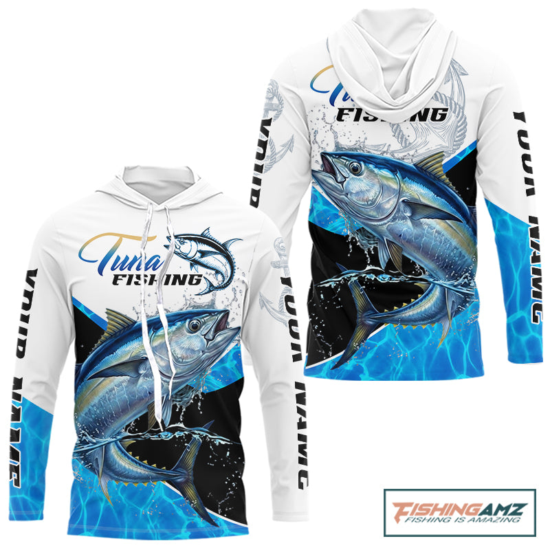 Custom Tuna Saltwater Fishing Shirts Long Sleeve Hooded Designed For Deep Sea Anglers NHT1359