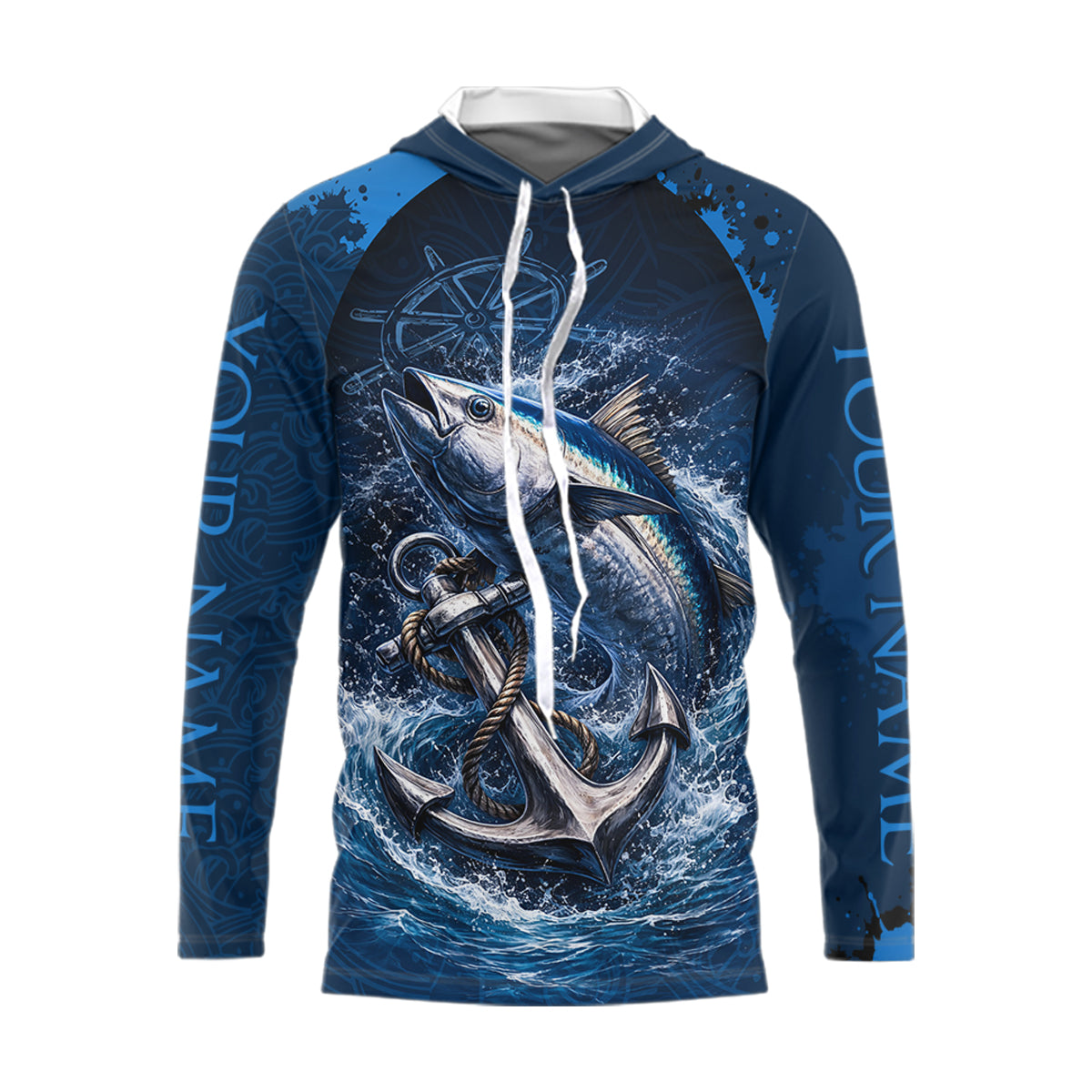 Custom Tuna Fishing Camo Hooded Long Sleeve Fishing Shirts, Personalized Tuna Fishing Shirt NHT400