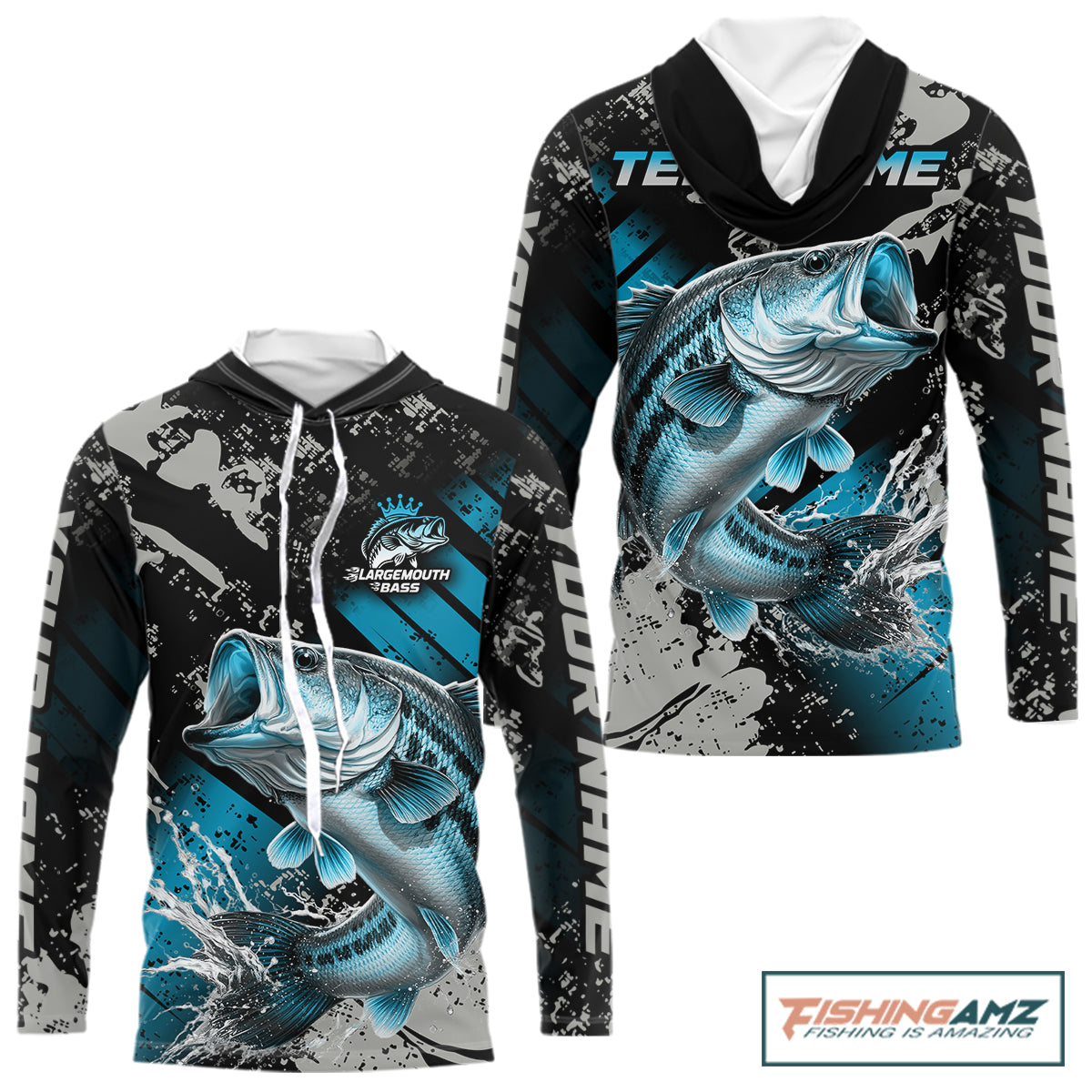 Bass Fishing Shirts Long Sleeve Hooded Customized Name, Largemouth Bass Fishing Jerseys For Men NHT531