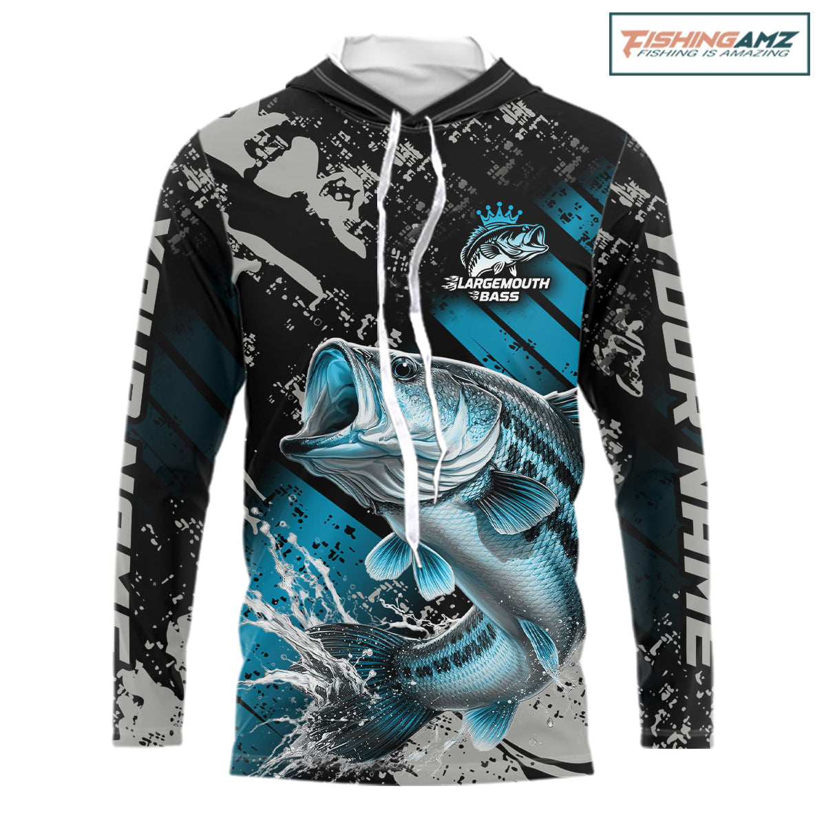 Bass Fishing Shirts Long Sleeve Hooded Customized Name, Largemouth Bass Fishing Jerseys For Men NHT531