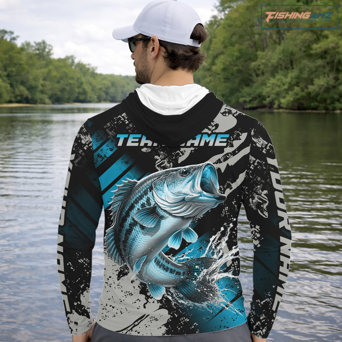 Bass Fishing Shirts Long Sleeve Hooded Customized Name, Largemouth Bass Fishing Jerseys For Men NHT531