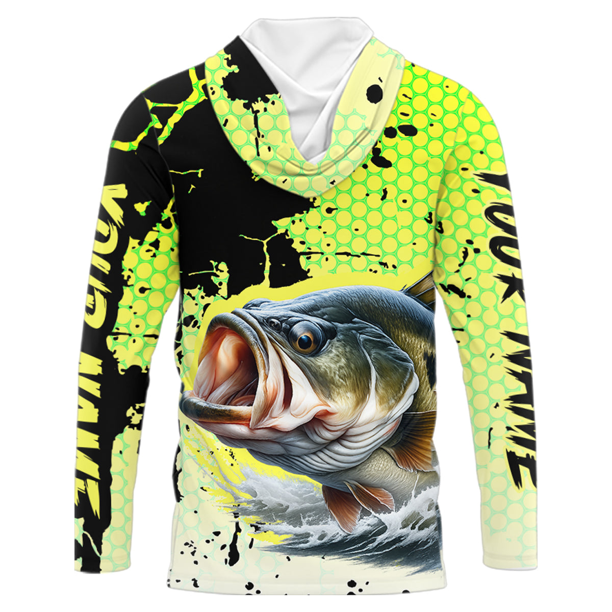Largemouth Bass Fishing Shirts Long Sleeve Hooded UPF Custom Bass Fishing Apparel NHT406