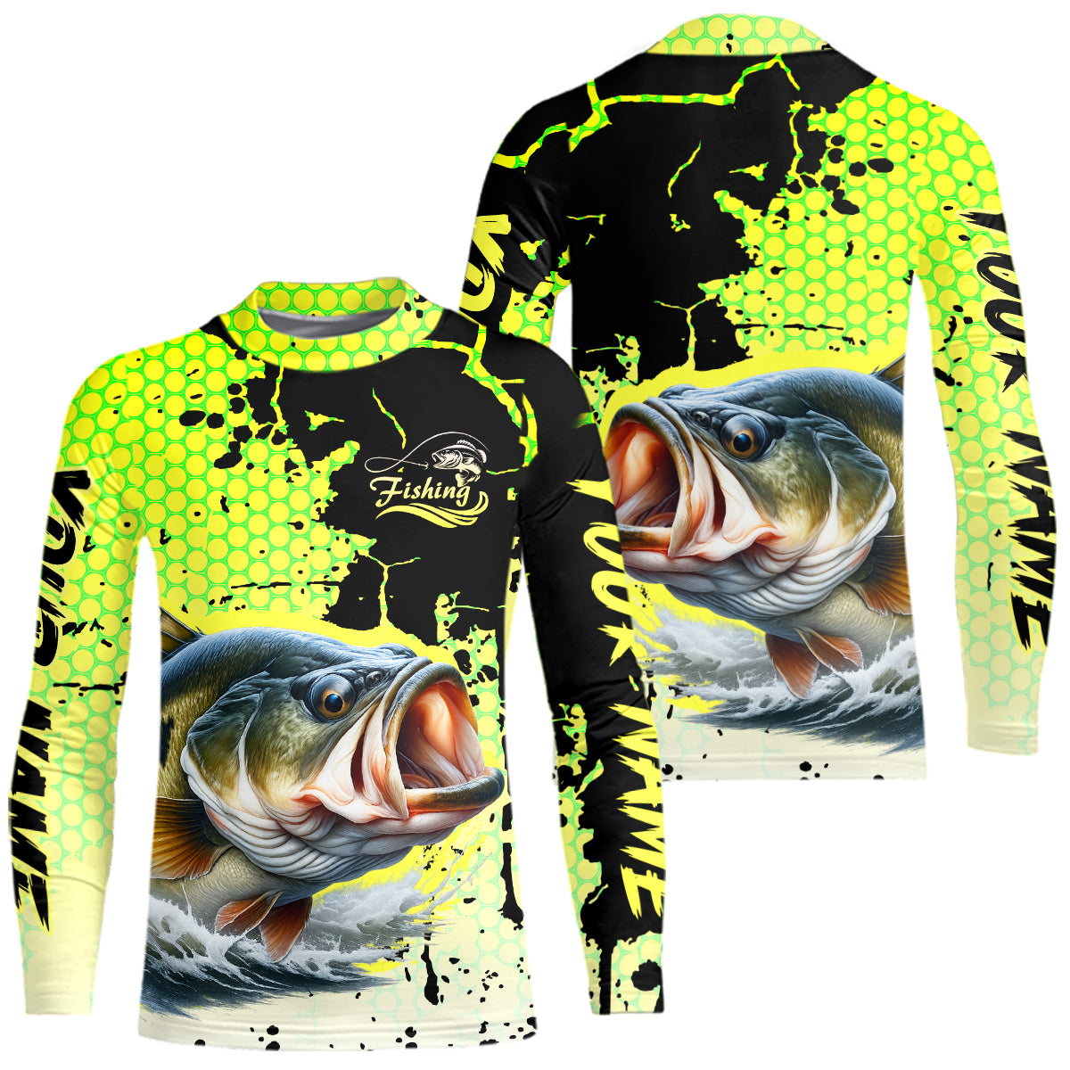 Largemouth Bass Fishing Shirts Kid Long Sleeve UPF Custom Bass Fishing Apparel NHT406