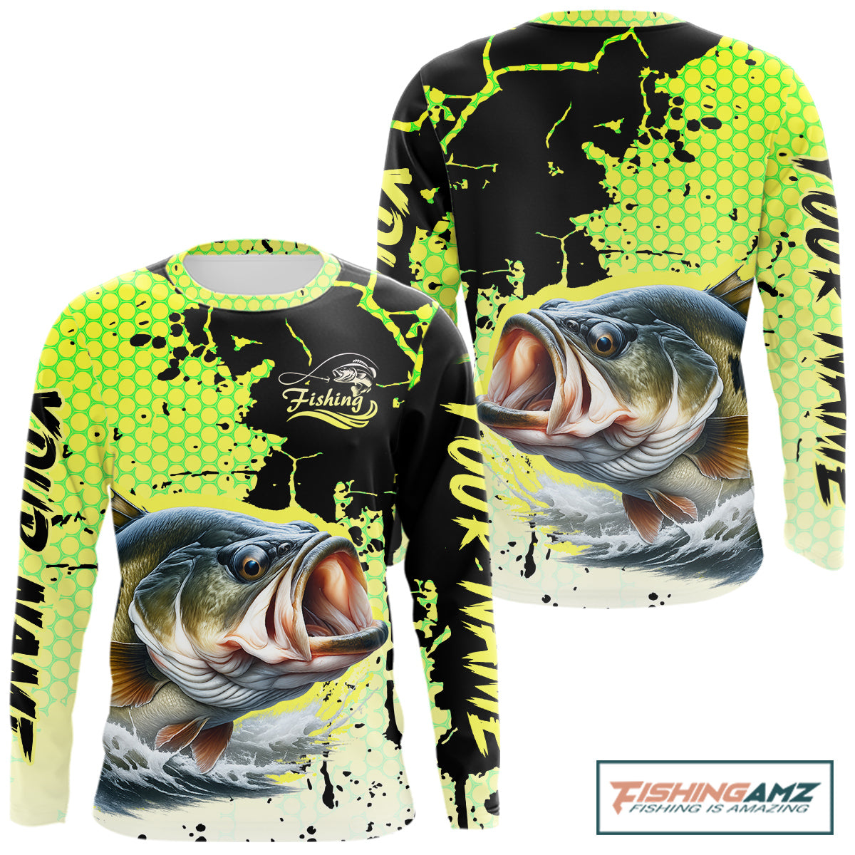Largemouth Bass Fishing Shirts Long Sleeve Custom Bass Fishing Apparel NHT406