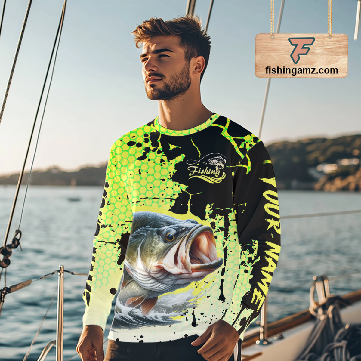 Largemouth Bass Fishing Shirts Long Sleeve Custom Bass Fishing Apparel NHT406