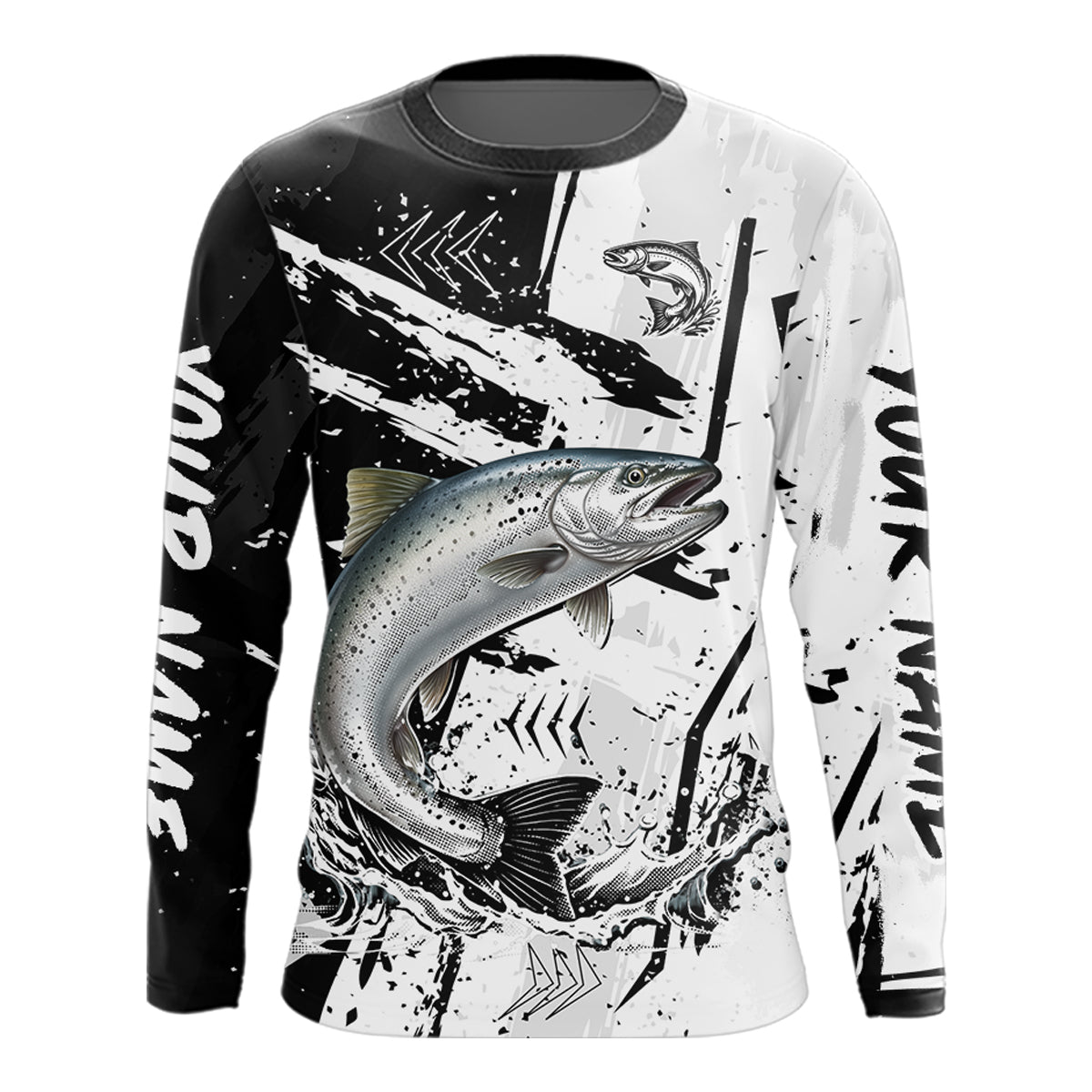 Chinook Salmon (King Salmon) Fishing Black White Camo Performance Fishing Shirts NHT462