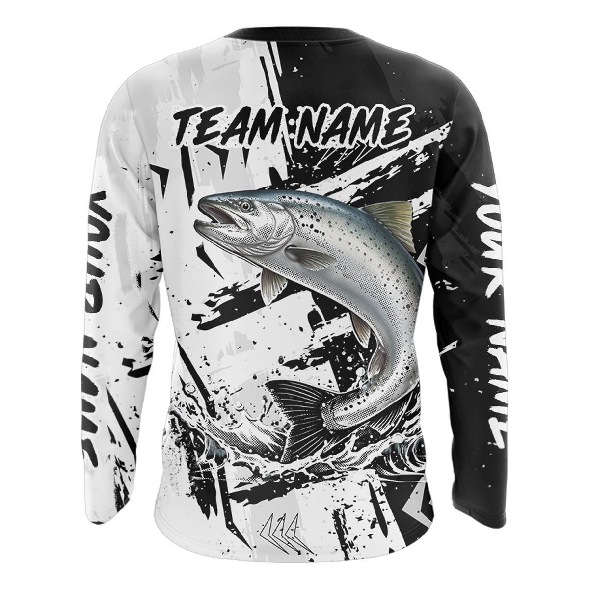 Chinook Salmon (King Salmon) Fishing Black White Camo Performance Fishing Shirts NHT462