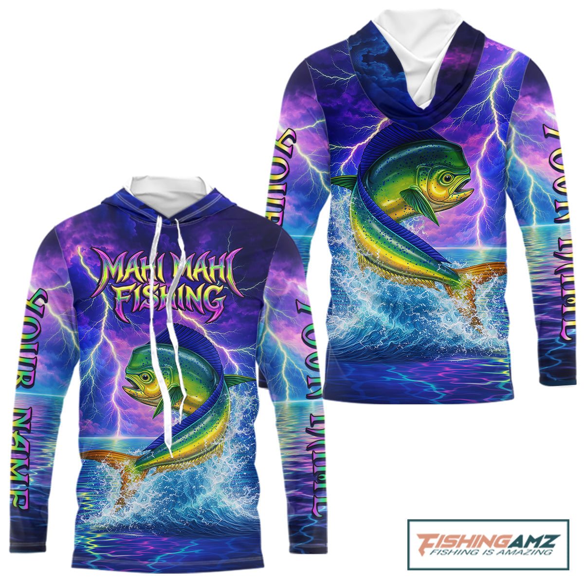 Custom Neon Pattern Mahi Mahi Fishing Shirts Long Sleeve, Fishing Shirt Jersey NHT534
