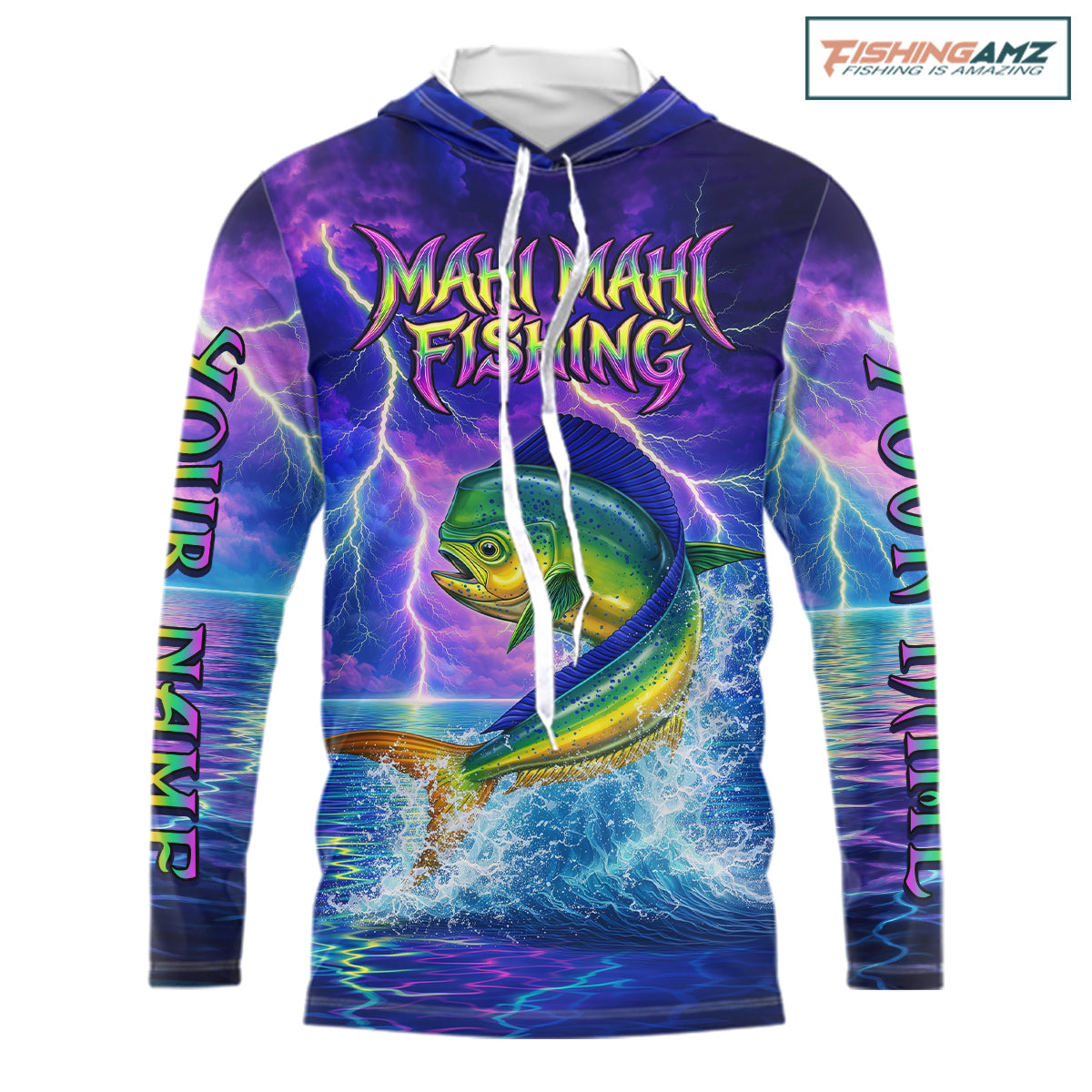 Custom Neon Pattern Mahi Mahi Fishing Shirts Long Sleeve, Fishing Shirt Jersey NHT534
