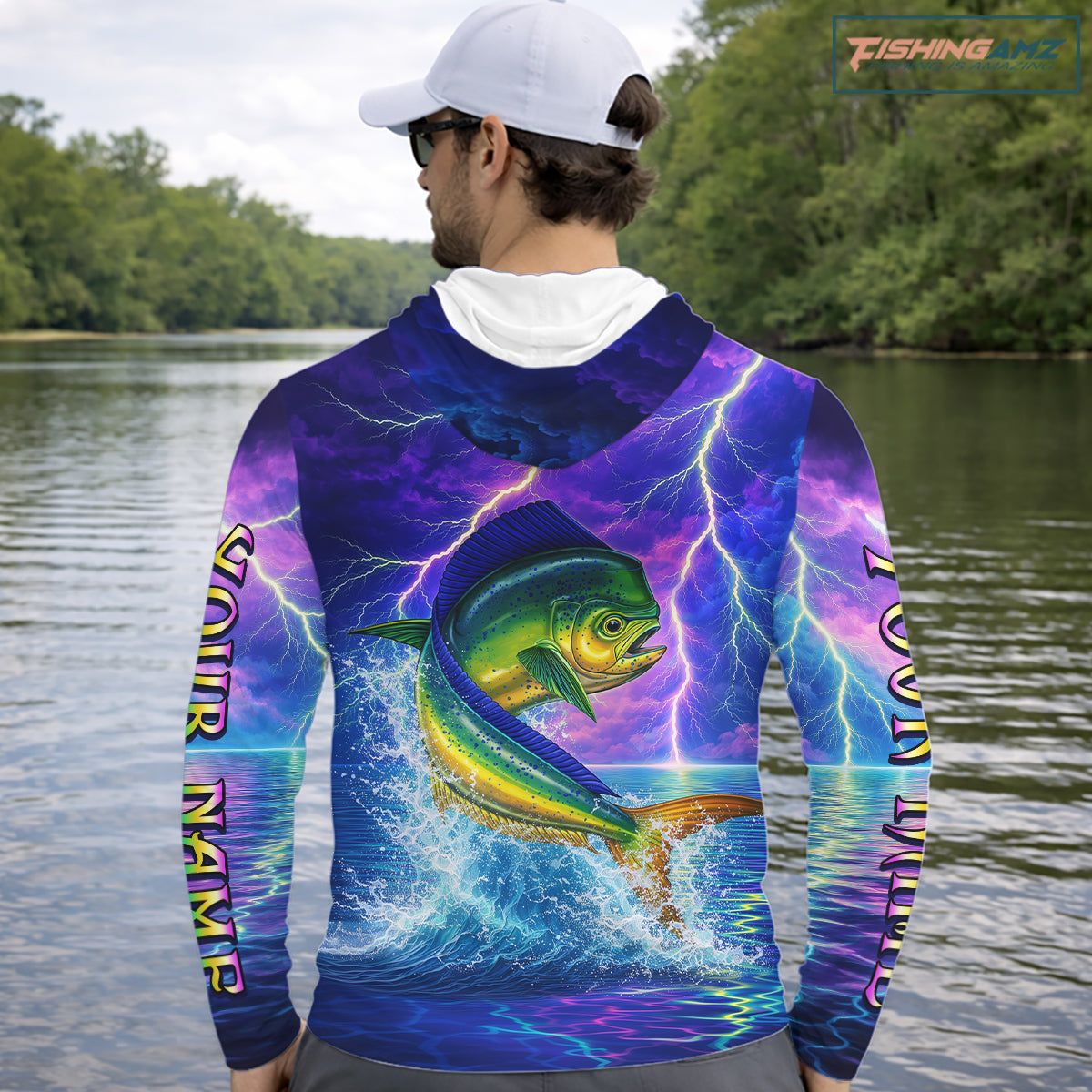 Custom Neon Pattern Mahi Mahi Fishing Shirts Long Sleeve, Fishing Shirt Jersey NHT534