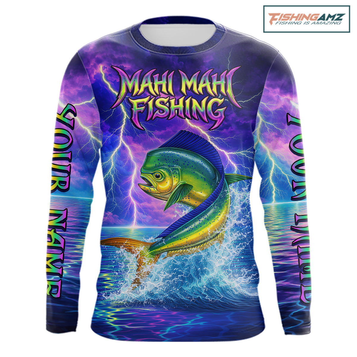 Custom Neon Pattern Mahi Mahi Fishing Shirts Long Sleeve, Fishing Shirt Jersey NHT534