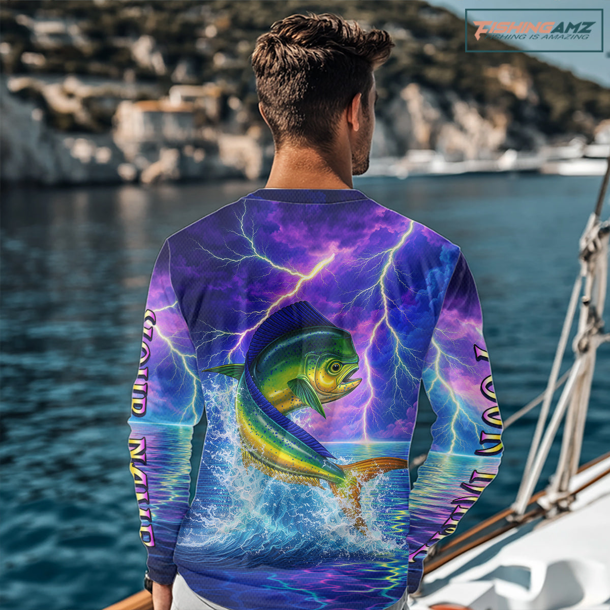 Custom Neon Pattern Mahi Mahi Fishing Shirts Long Sleeve, Fishing Shirt Jersey NHT534