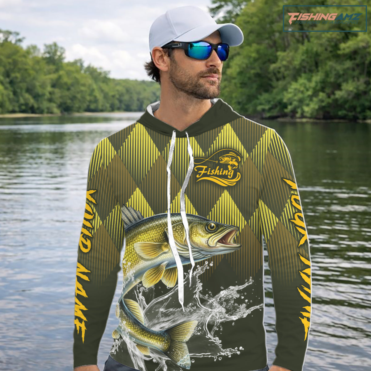 Custom Walleye Fishing Long Sleeve Hooded, Tournament Fishing Shirts, Walleye Fishing Apparel NHT411