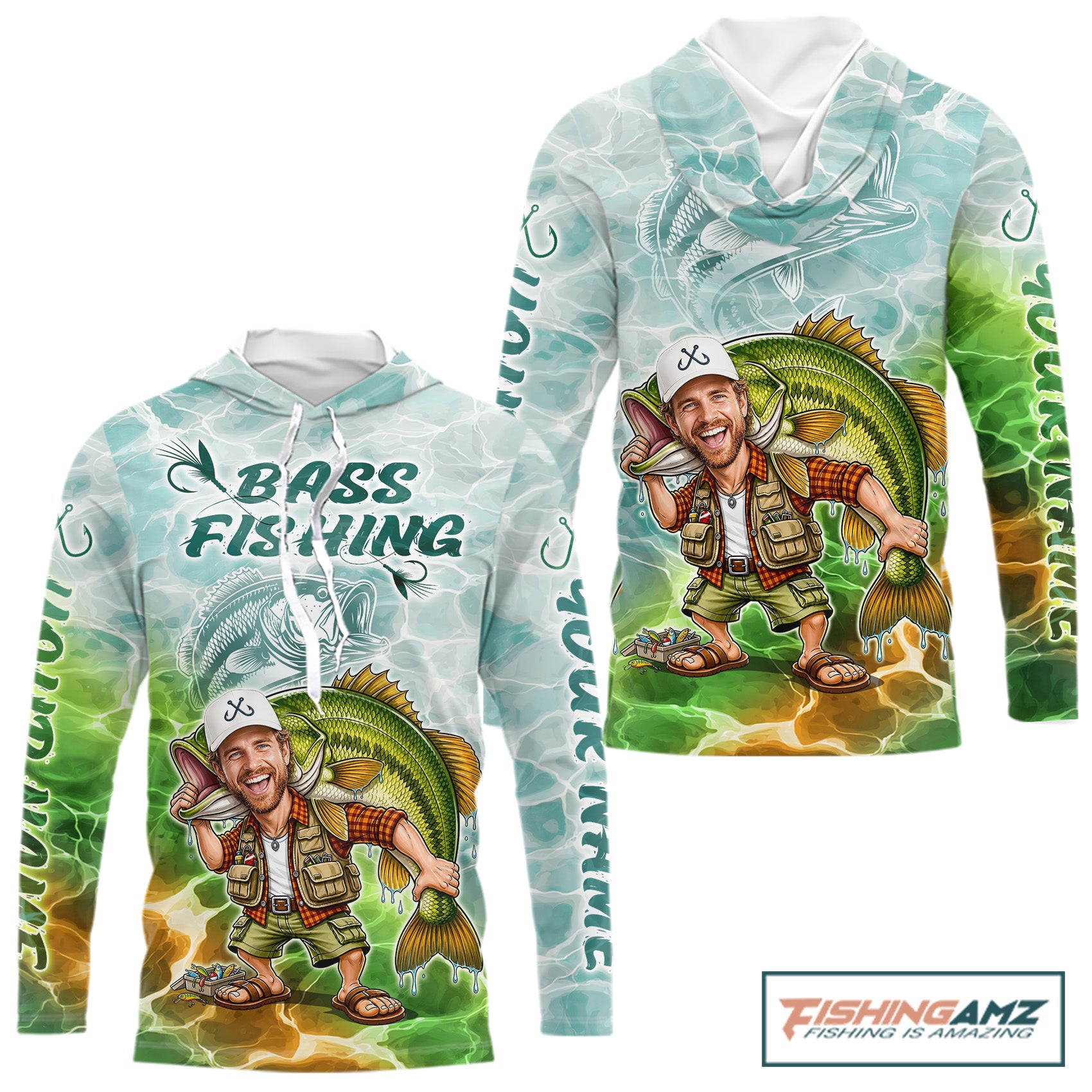 Custom Photo Scale Funny Bass Fishing Shirts Long Sleeve Hooded For Men, Fishing Team Jersey