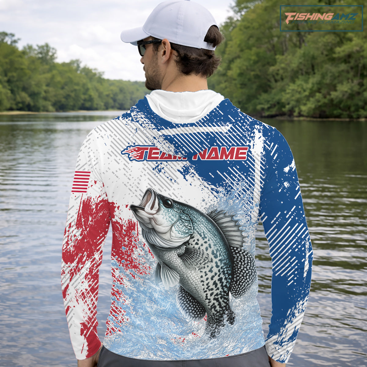 Custom Patriotic American Flag Crappie Hooded Fishing Shirts Long Sleeve, Fishing Tournament Jerseys NHT550