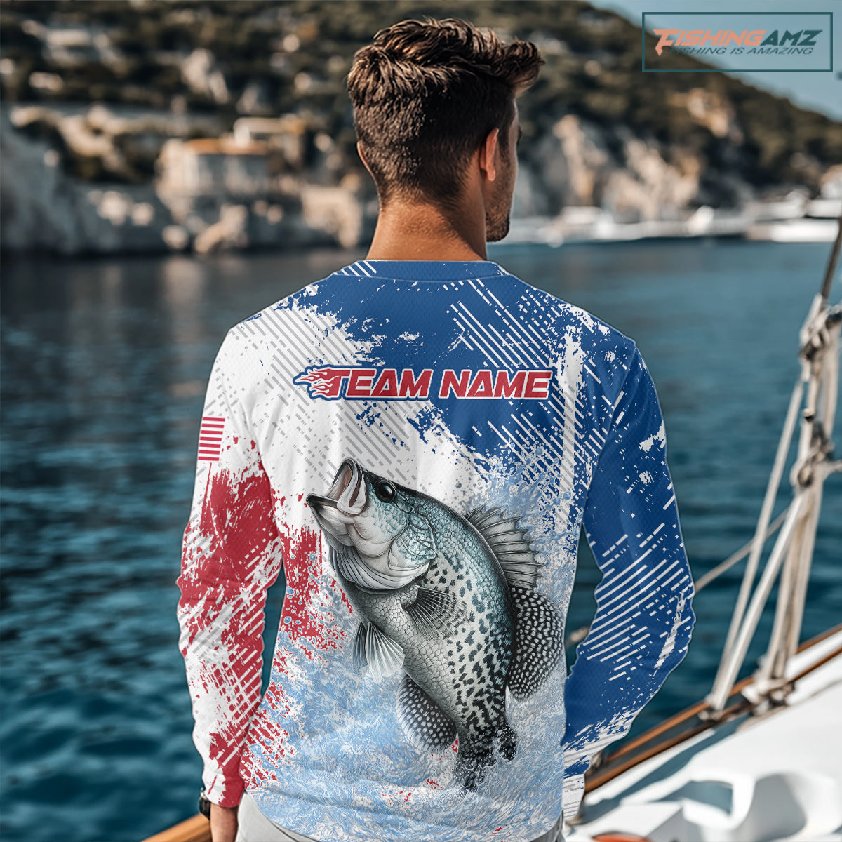 Custom Patriotic American Flag Crappie Fishing Shirts Long Sleeve, Fishing Tournament Jerseys NHT550