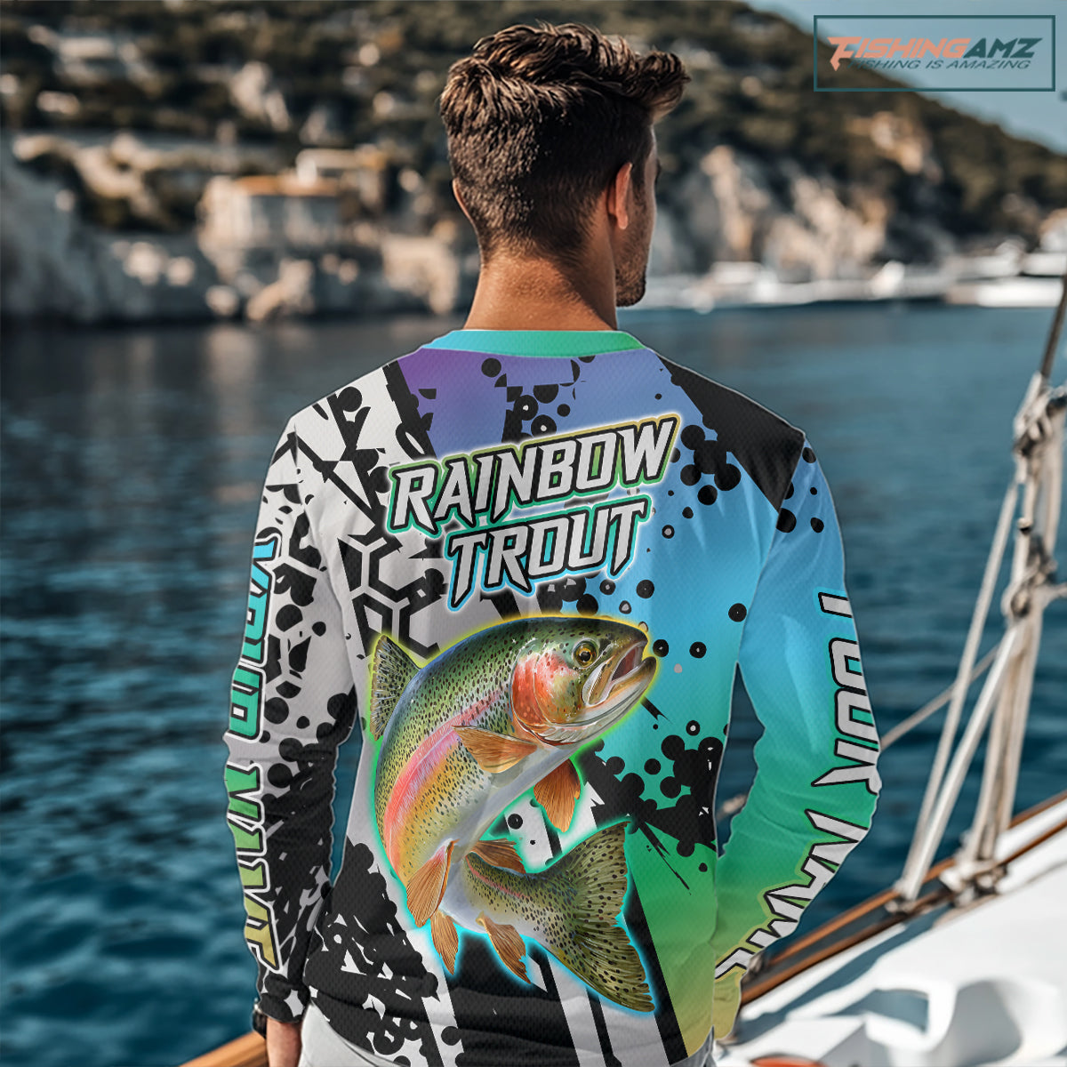 Rainbow trout custom long sleeve performance fishing shirt, trout fishing jersey