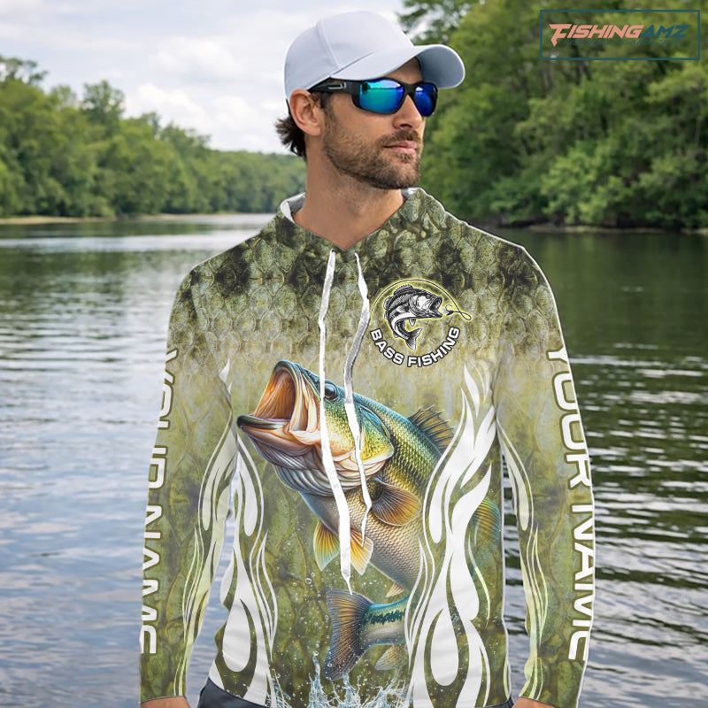 Personalized Bass Team Fishing Shirt - Long Sleeve Hooded Tournament Fishing Apparel NHT1101