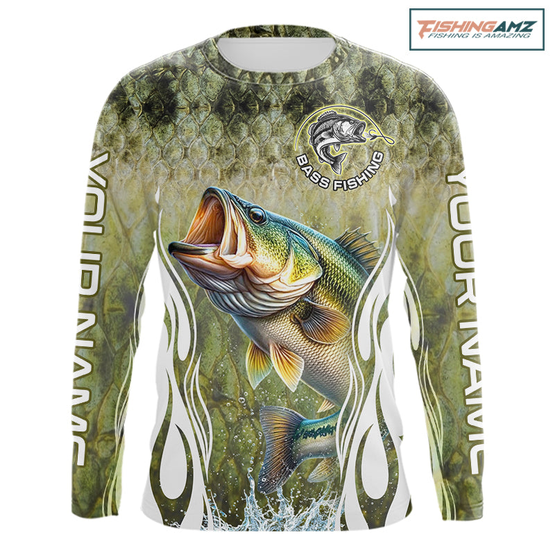 Personalized Bass Team Fishing Shirt - Long Sleeve Tournament Fishing Apparel NHT1101
