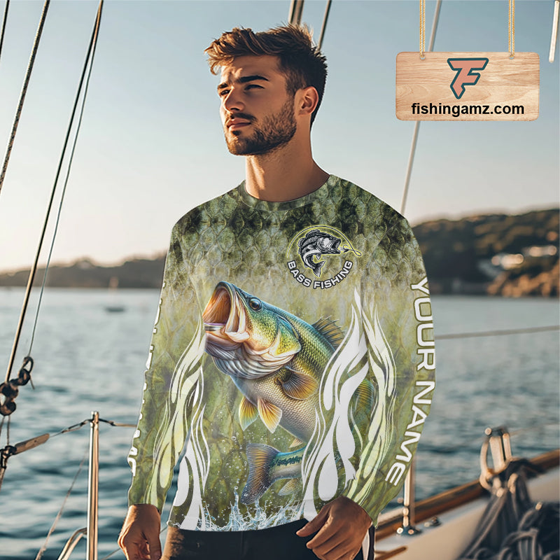 Personalized Bass Team Fishing Shirt - Long Sleeve Tournament Fishing Apparel NHT1101