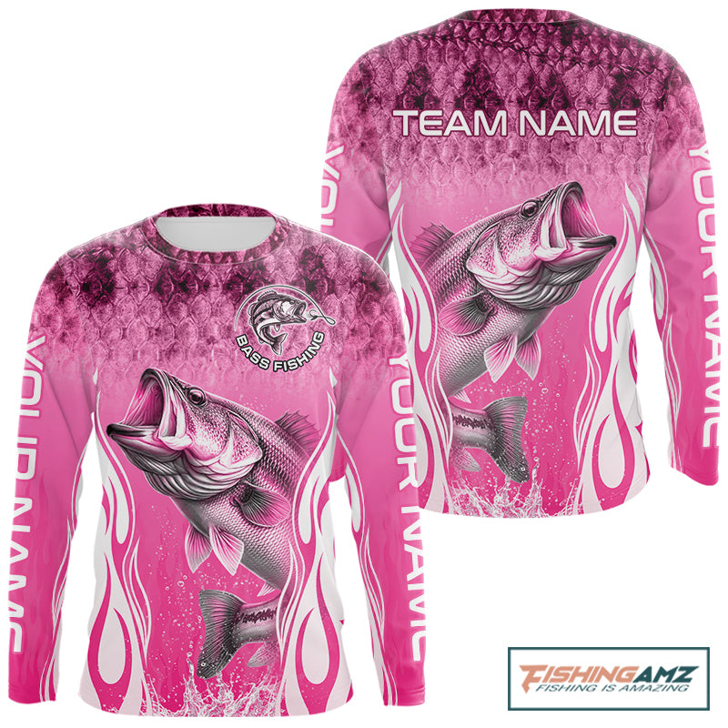 Personalized Team Bass Fishing Shirt - Long Sleeve Tournament Fishing Apparel|Pink NHT1103