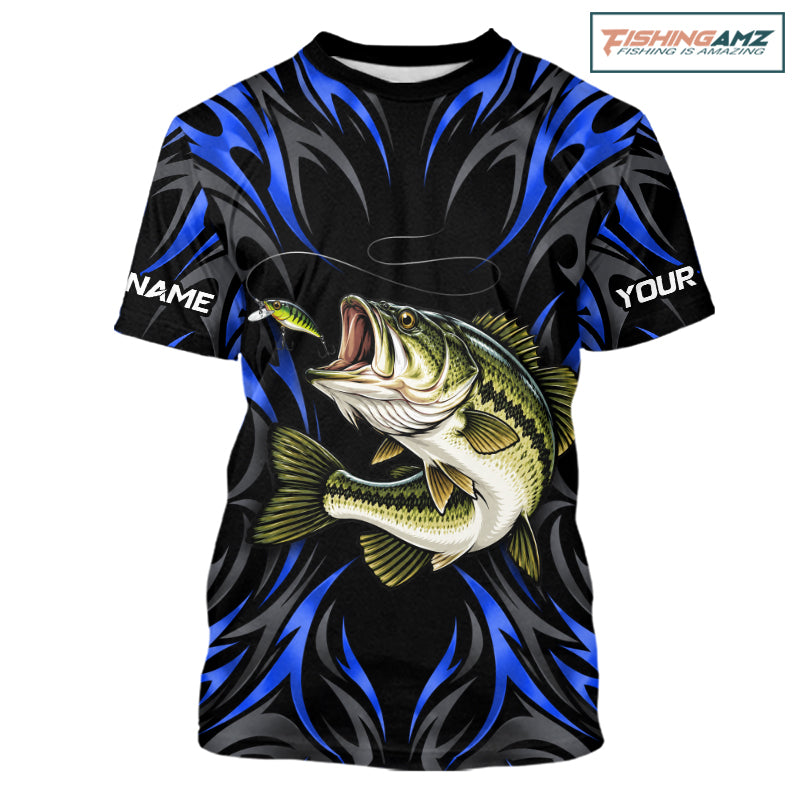 Blue Neon Bass Fish Fishing Shirt Custom Outdoor Sports Angler Short Sleeve Performance Jersey NHT1739