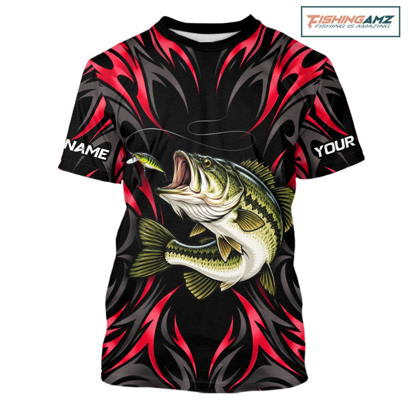 Red Neon Bass Fish Fishing Shirt Custom Outdoor Sports Angler Short Sleeve Performance Jersey NHT1741