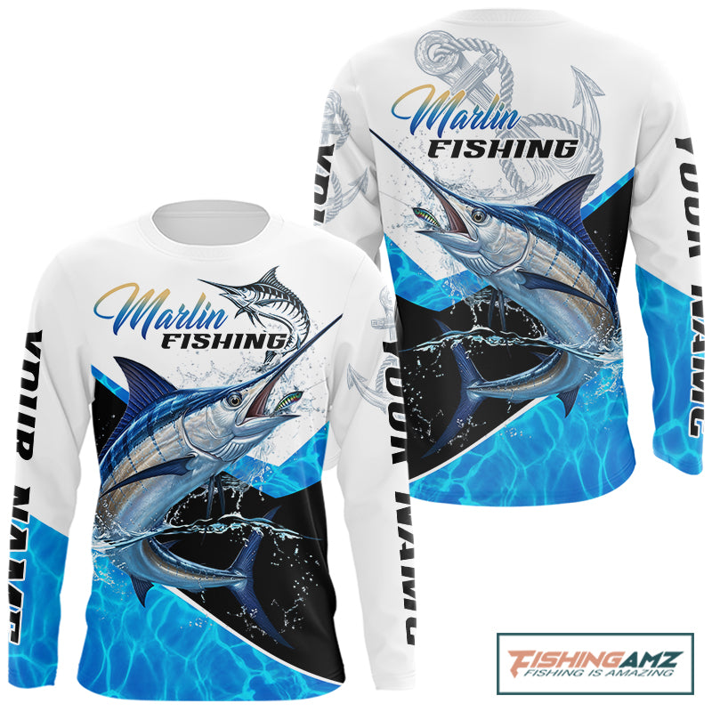 Custom Marlin Saltwater Fishing Shirt Long Sleeve Designed For Deep Sea Anglers NHT1106
