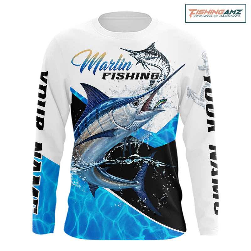 Custom Marlin Saltwater Fishing Shirt Long Sleeve Designed For Deep Sea Anglers NHT1106