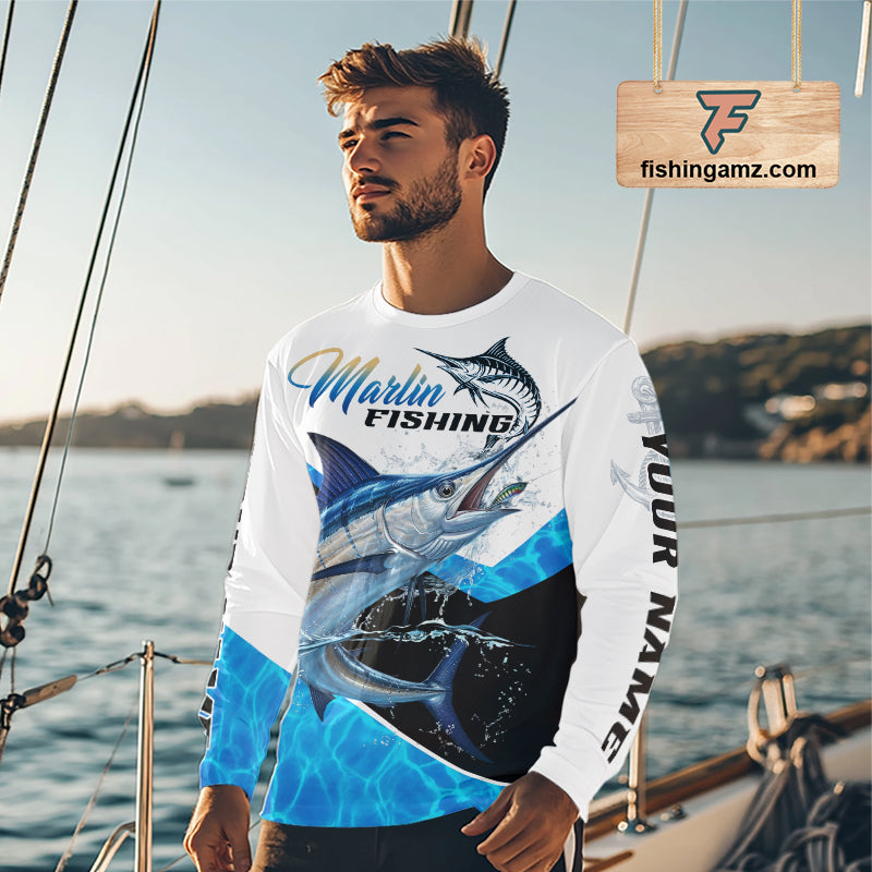 Custom Marlin Saltwater Fishing Shirt Long Sleeve Designed For Deep Sea Anglers NHT1106