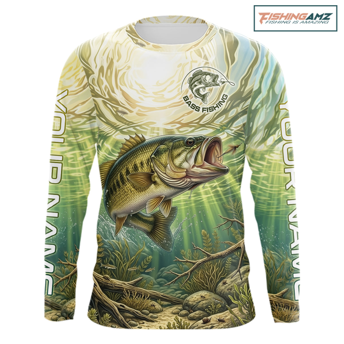 Largemouth Bass Fishing Jerseys For Men, Personalized Bass Long Sleeve Fishing Shirts NHT807