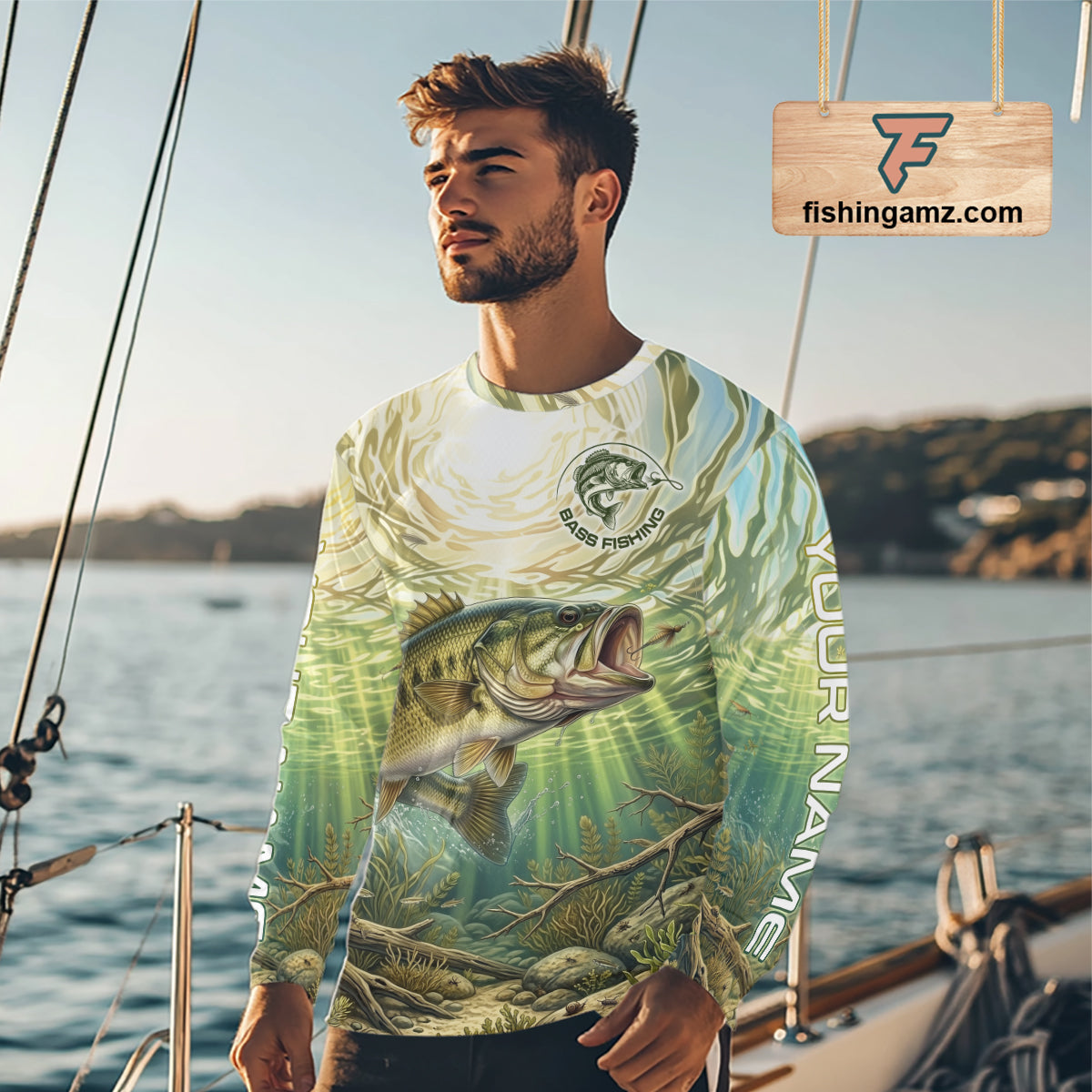 Largemouth Bass Fishing Jerseys For Men, Personalized Bass Long Sleeve Fishing Shirts NHT807