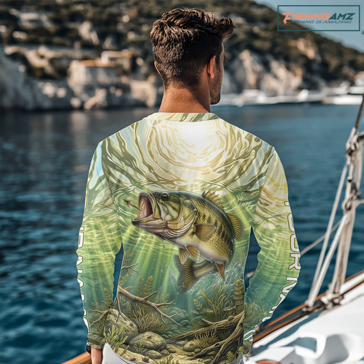 Largemouth Bass Fishing Jerseys For Men, Personalized Bass Long Sleeve Fishing Shirts NHT807