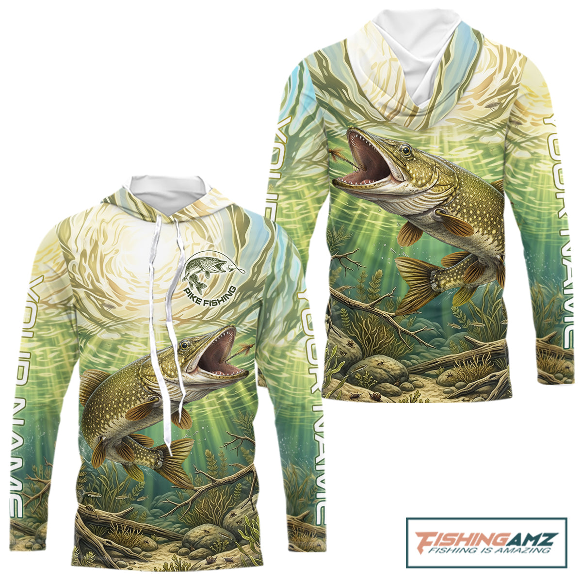 Northern Pike Fishing Jerseys For Men, Personalized Northern Pike Long Sleeve Hooded Fishing Shirts NHT808