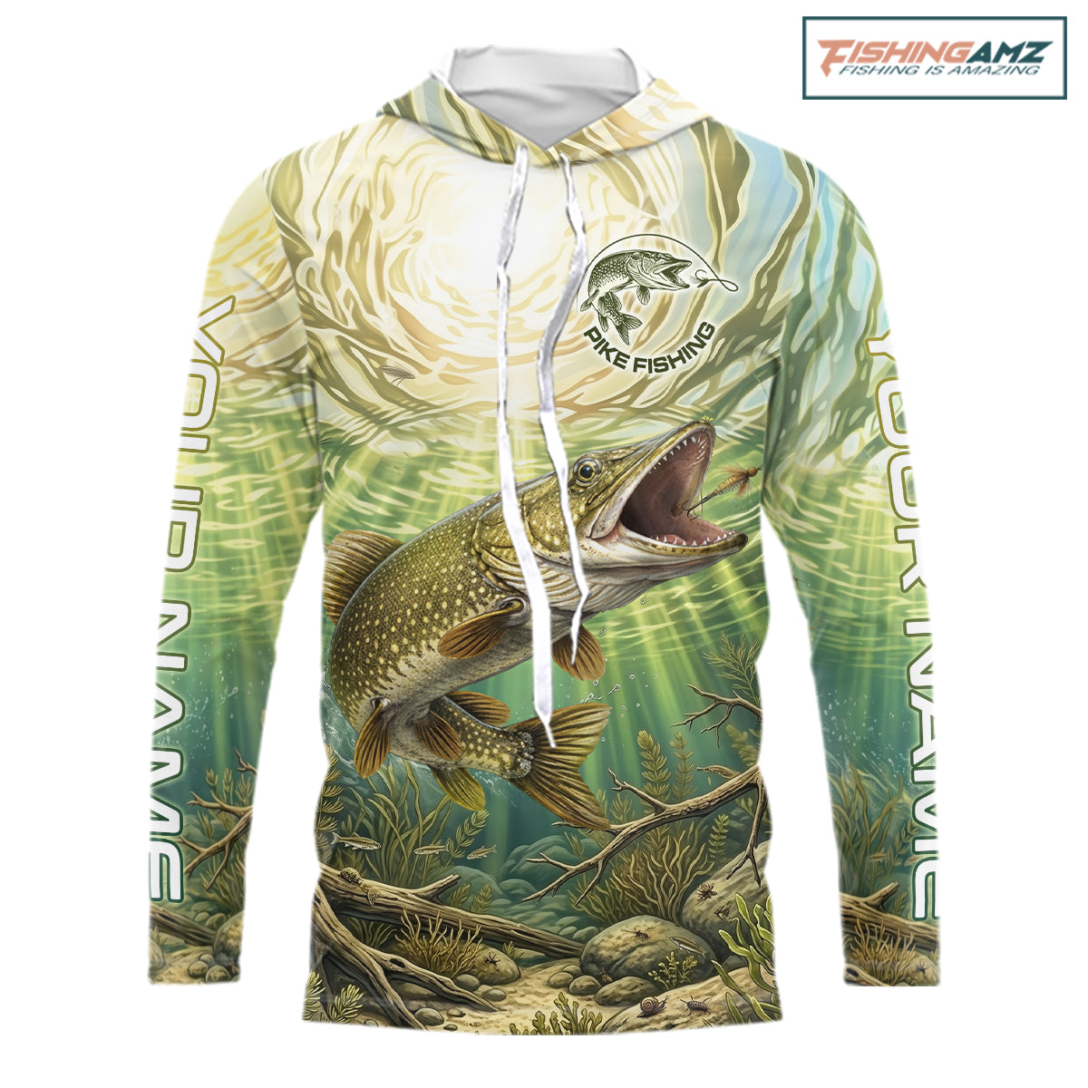 Northern Pike Fishing Jerseys For Men, Personalized Northern Pike Long Sleeve Hooded Fishing Shirts NHT808