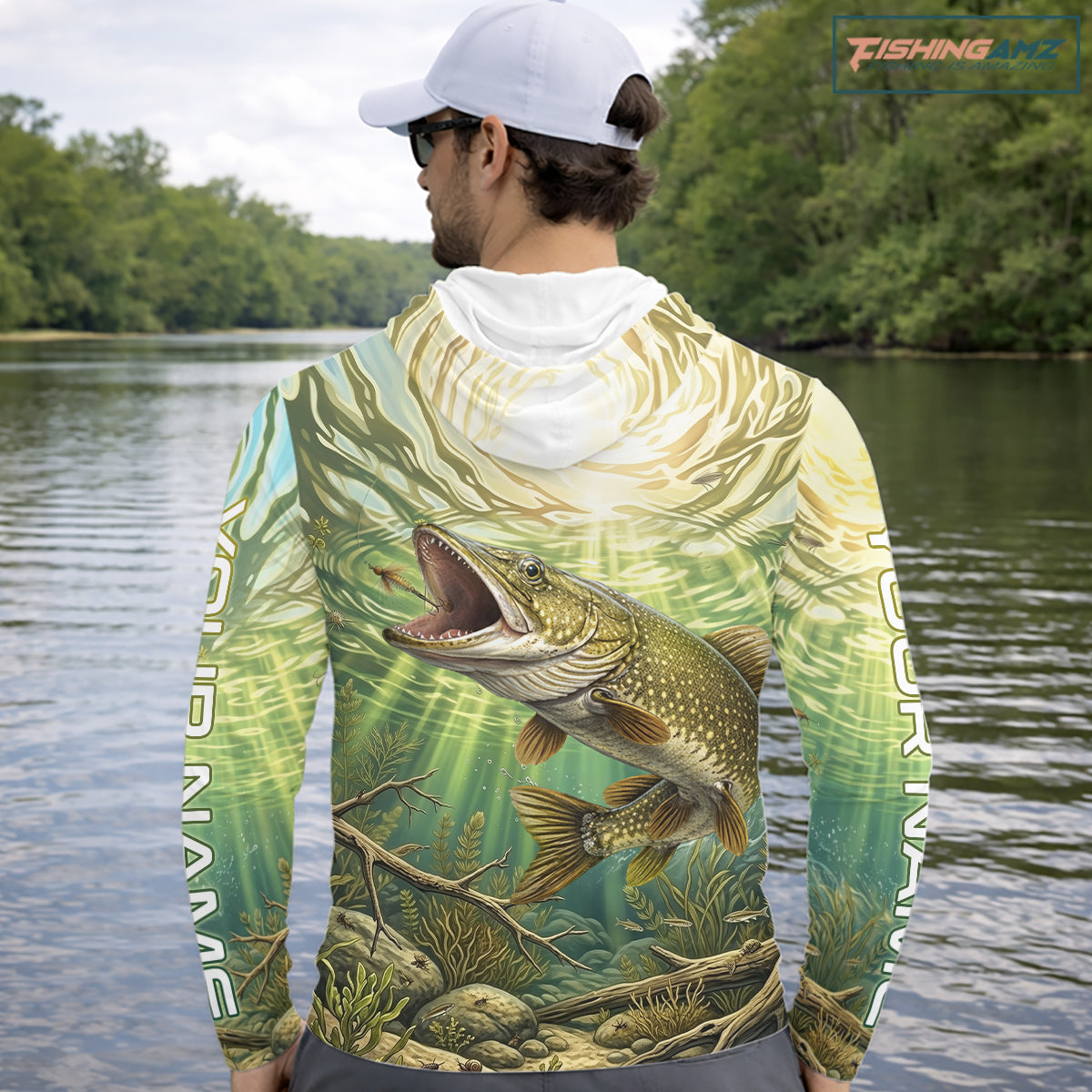 Northern Pike Fishing Jerseys For Men, Personalized Northern Pike Long Sleeve Hooded Fishing Shirts NHT808